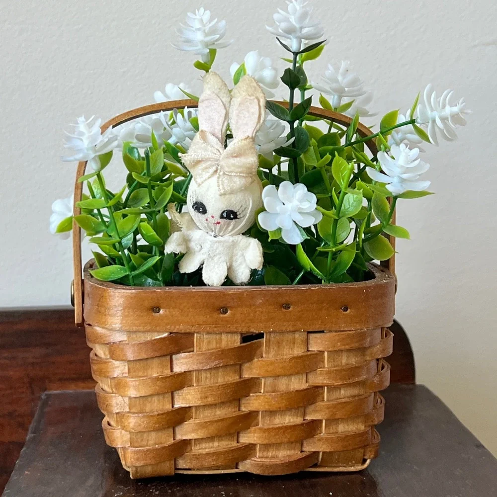 Small Vintage Floral Basket with Vintage Bunny